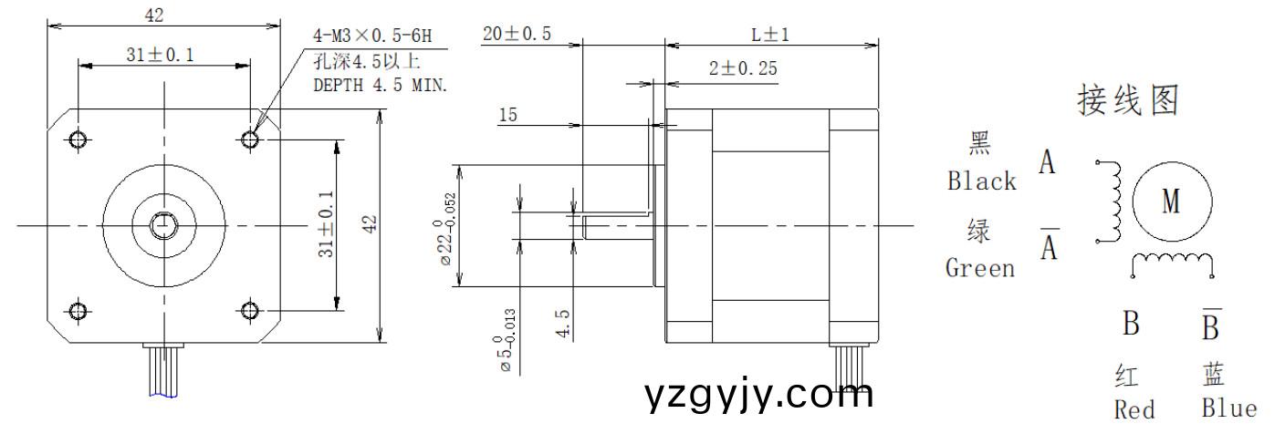 42係列0.9°兩(liang)相(xiang)開(kāi)(kai)環(huán)步進(jìn)電機(jī)結(jié)(jie)構(gòu)圖(tu) 42係(xi)列(lie)0.9°兩相(xiang)開(kāi)(kai)環(huán)(huan)步進(jìn)電機(jī)結(jié)構(gòu)(gou)圖